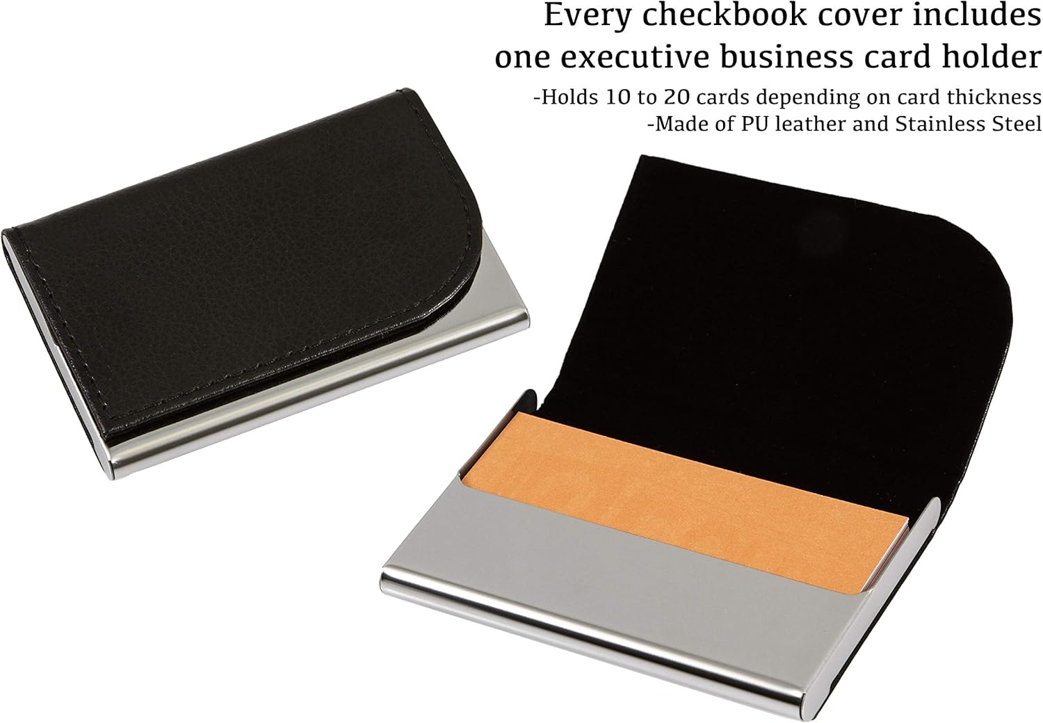 2Fold Zippered Business Check Binder 7 Ring for 3-Up Business Size Checks with Extra Business Card Case - PU Leather Deluxe 7 Ring Checkbook Binder Portfolio with 600 Check Capacity and Storage : Office Products