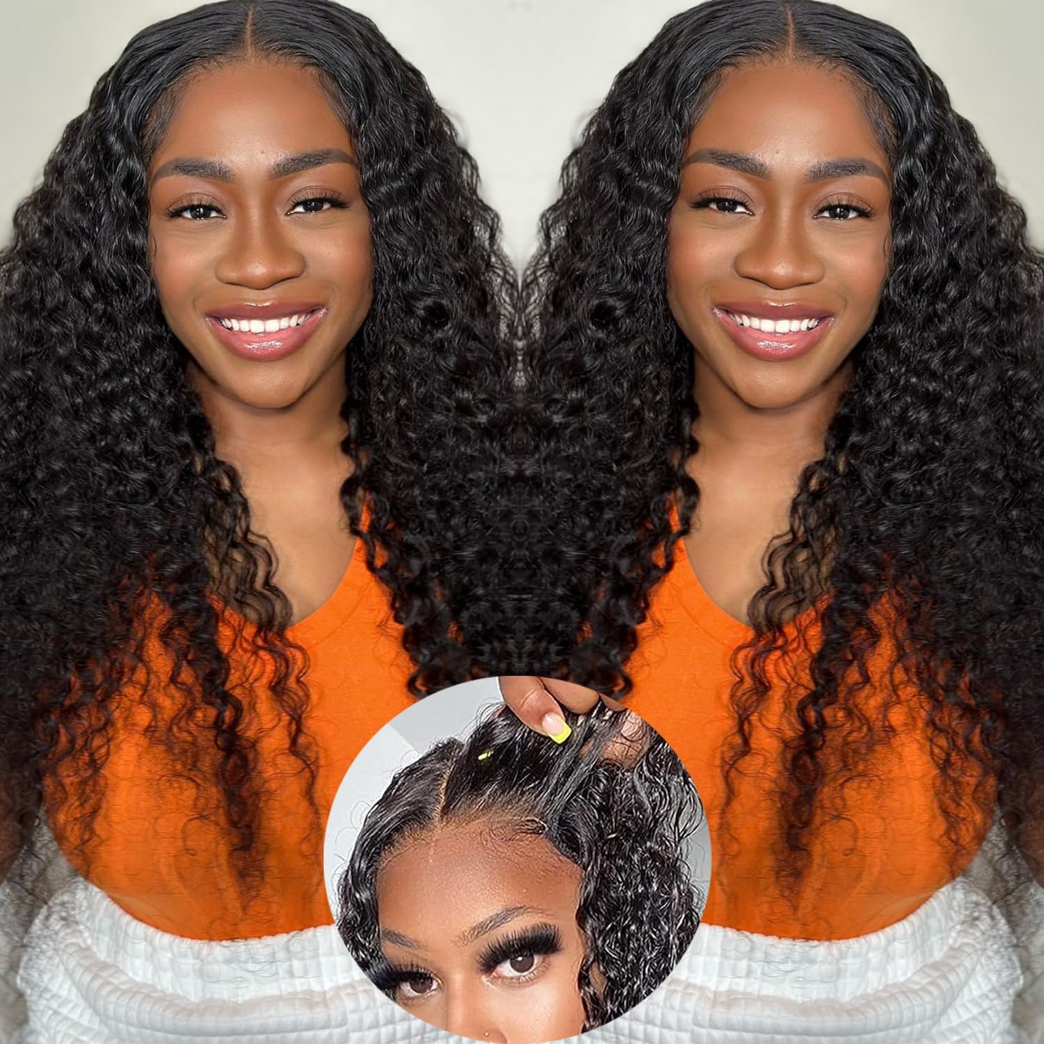 Curly Human Hair Wig Kinky Curly Glueless Wigs for Black Women Human Hair Pre Cut Wear and Go Glueless Wig 4X4 HD Lace Front Wig 180% Density 30 Inch.