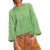 yoeasy Womens Cropped Sweaters Oversized Cable Knit Crewneck Long Sleeve Pullover Trendy Casual Loose Sweater Tops