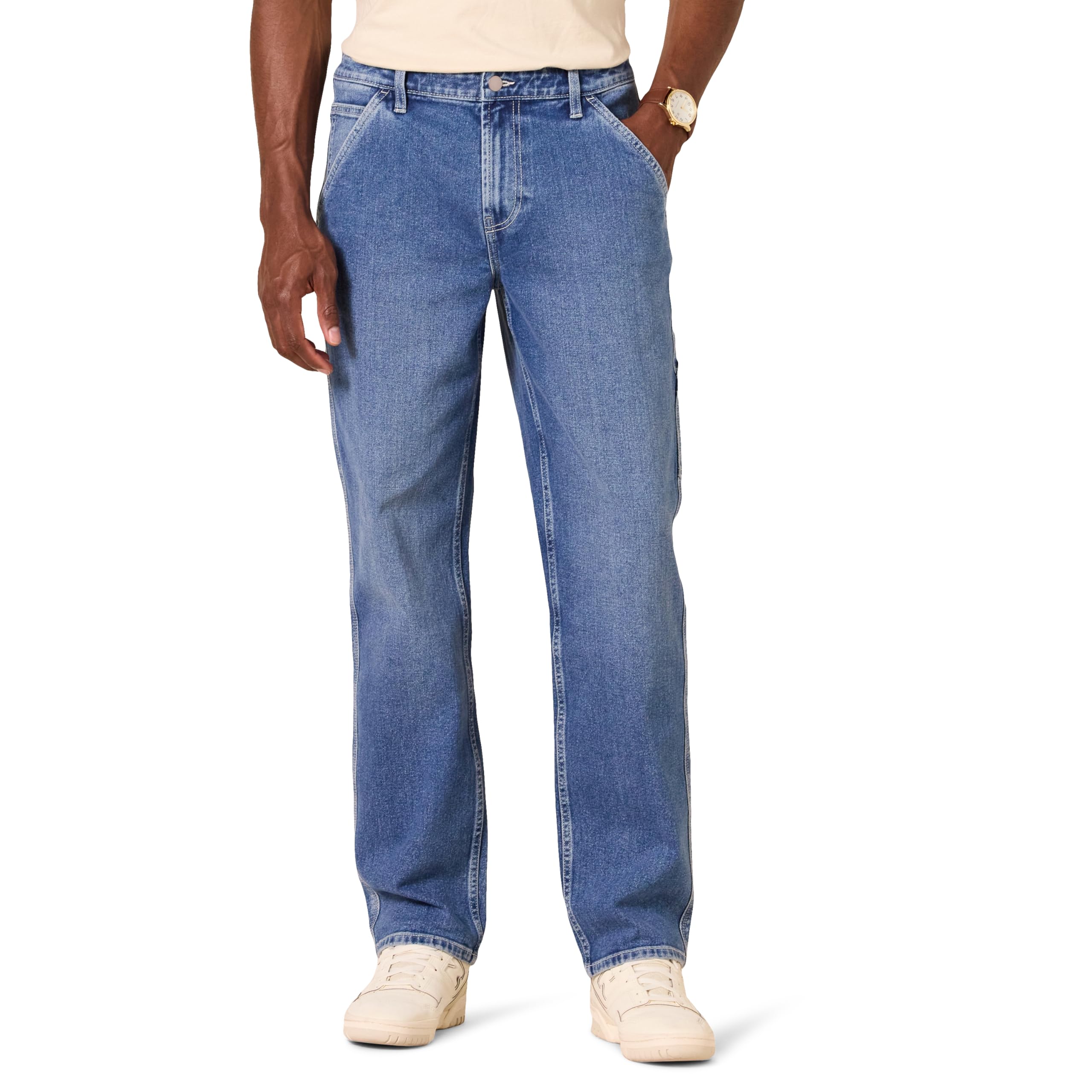 Photo 1 of Amazon Essentials Men's Low Stretch Relaxed-Fit Workwear Carpenter Jean, Medium Wash, 35W x 30L