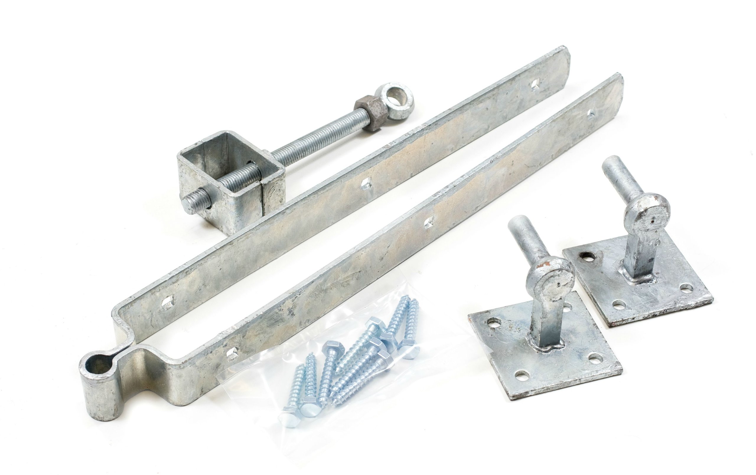 1st Fix South Galvanized 300mm (12") Double Strap Field Gate Hinge Set with Adjustable Bottom Hinge On 4X4 Plates