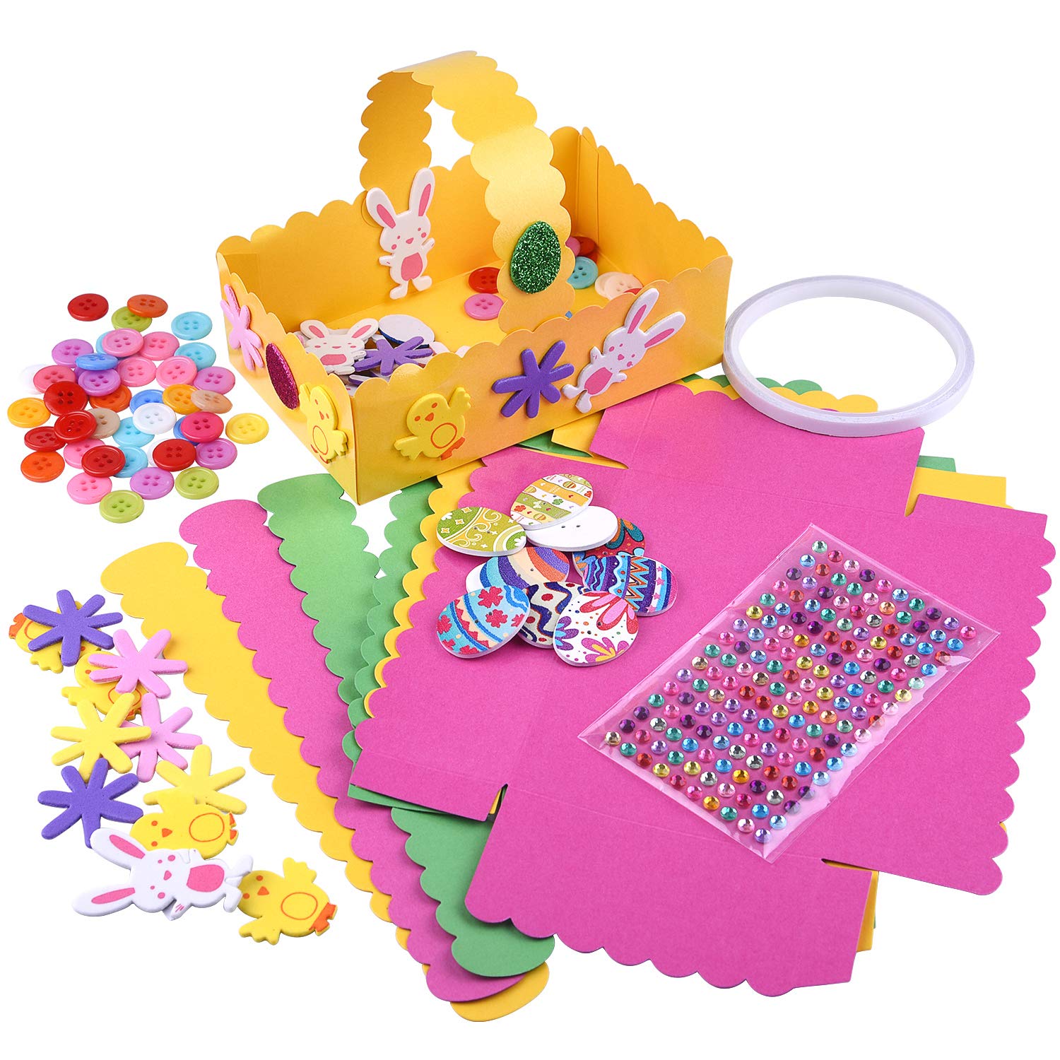 TUPARKA 6 PCS Easter Card Craft Baskets With Easter Sticker Colour Egg Buttons for Children Easter Decoration Craft Egg Filler Supplies