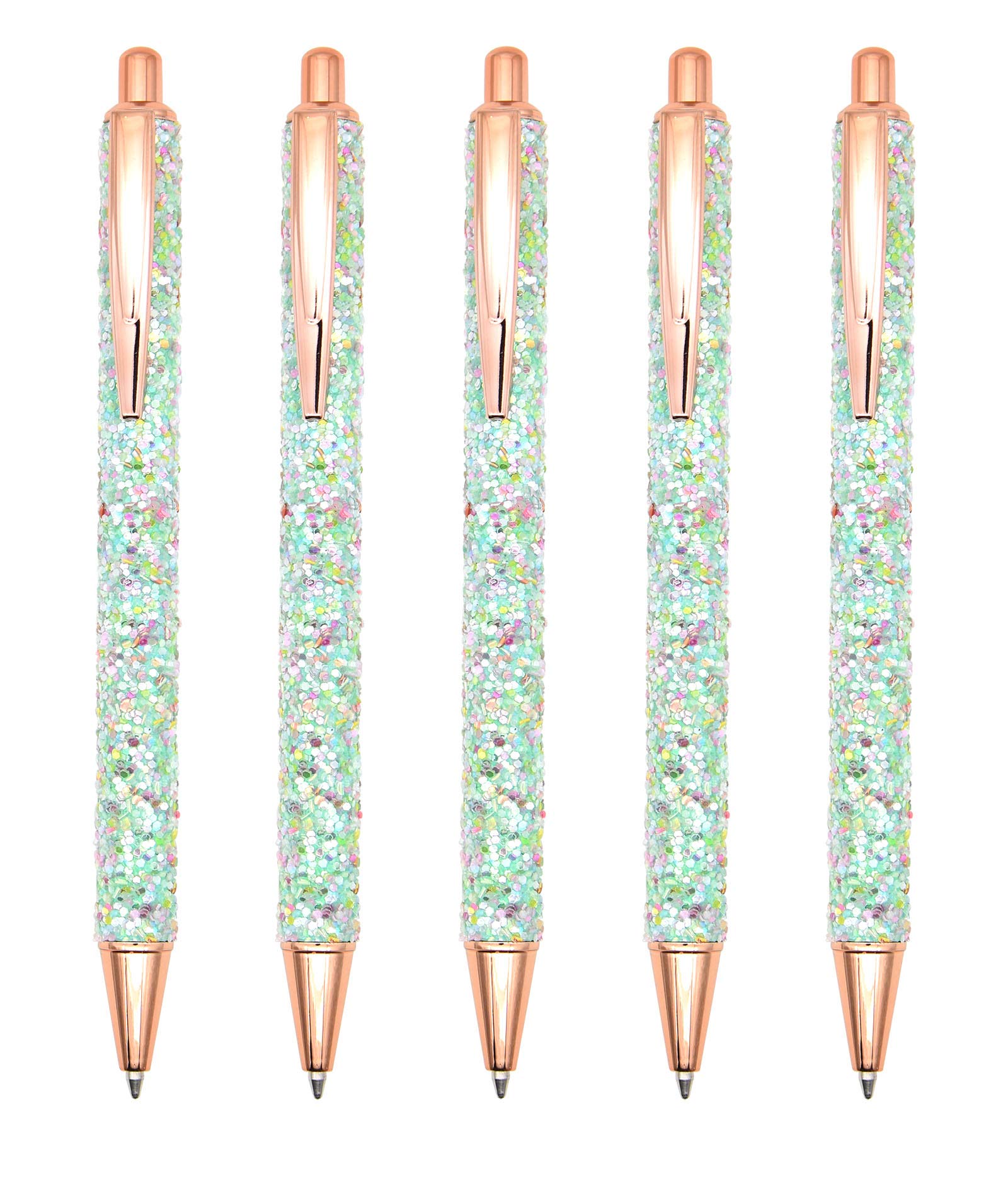 Gullor 5PCS Ballpoint Pens, Glitter Click Ball Pens, Black Ink Medium Point 1mm, for Office Supplies Gift Wedding Birthday, Green
