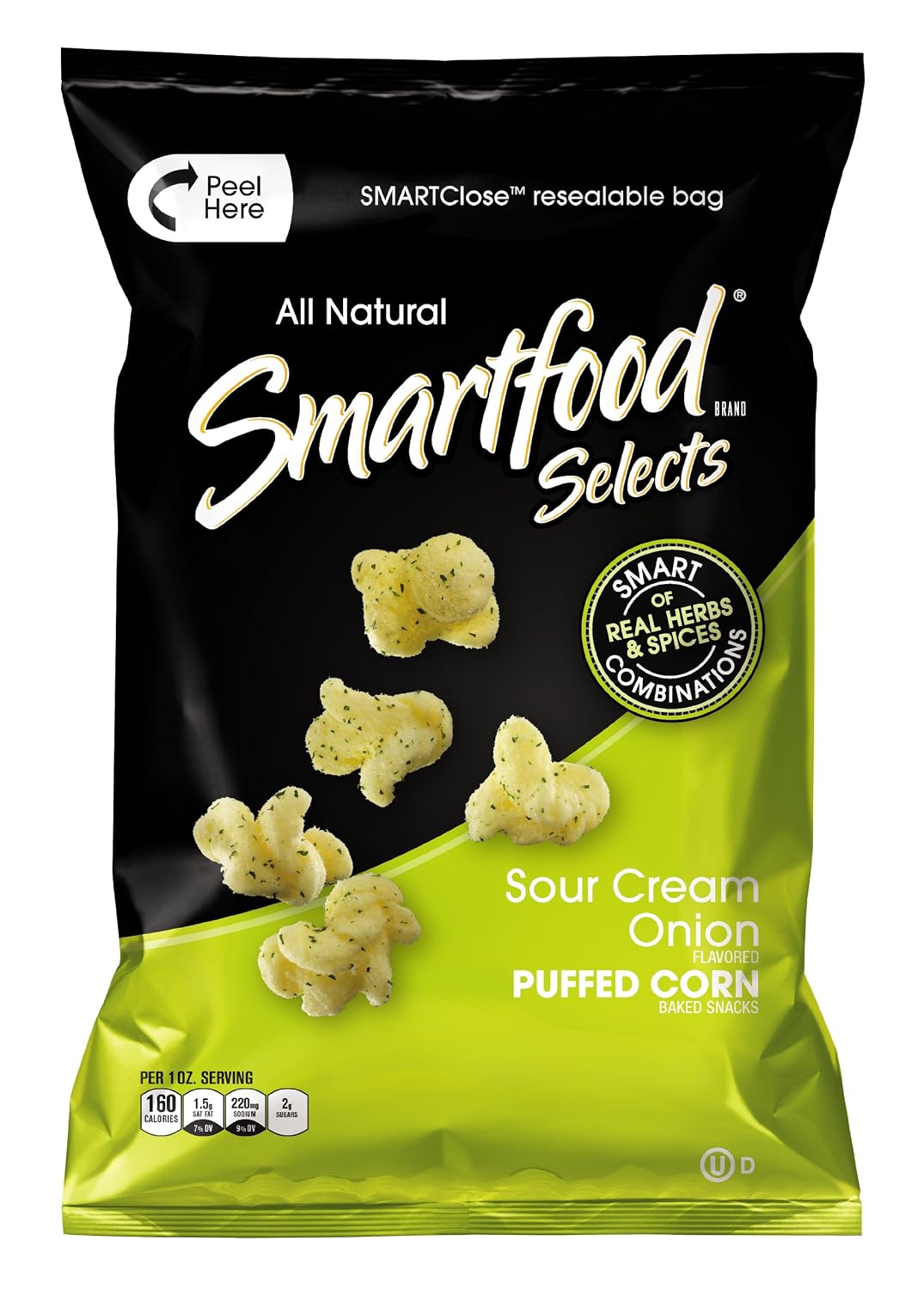 Smartfood selects all Natural baked snacks puffed corn sour Cream onion (028400007993)