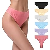 Wironoat High Waist Cotton Thongs Women Cotton Rib Comfortable Soft Thongs Panties Pack 6