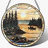 8-Inch Stained Glass Ornament, Stained Glass Window Hanging, Window Hanging Decor Suncatcher, Canoe Lake Sunset Ornament | Christmas, Mother’s Day, Birthday | Gifts for Nature Lovers, Mom & Friend