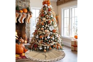 yuboo 48" Burlap Fall Christmas Tree Skirt with Ruffle Border, Beach Farmhouse Tree Skirt Linen Rustic Tree Ornaments for Christmas Thanksgiving Holiday Party Decorations