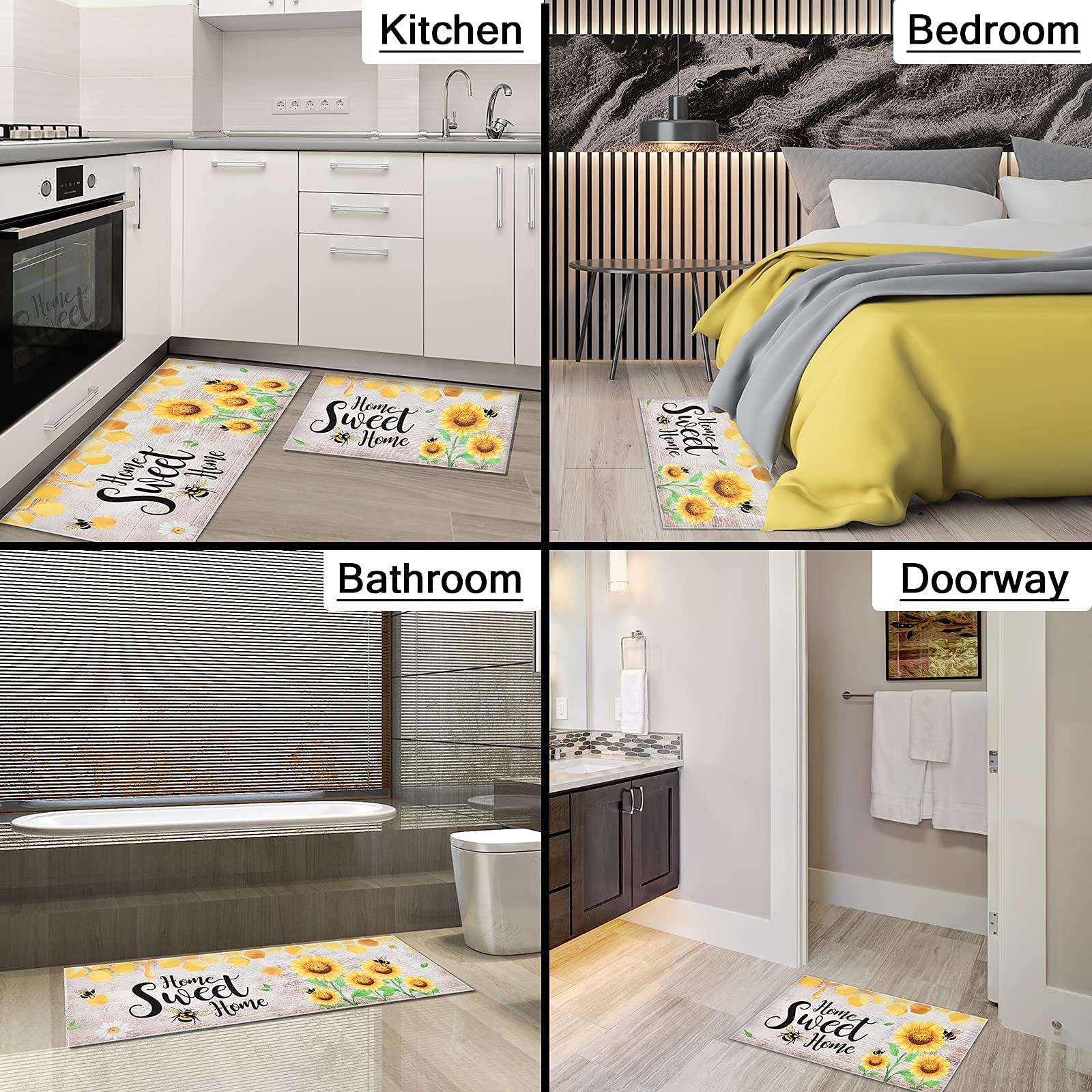 WERNNSAI Sunflower Kitchen Decor Rugs Set- 2 Piece Kitchen Mats Non-Slip Kitchen Backing Area Rugs Sweet Home Doormat Washable Waterproof Standing Mat for Indoor Outdoor Entry Floor (Sunflower A) - Image 5