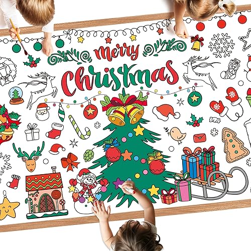 Giant Christmas Coloring Poster - Large Merry Christmas Coloring Tablecloth for Kids, Jumbo Xmas Paper Coloring Table Cloth Banner for Christma Gifts Activities Games Party Favors Crafts,30 x 72 Inch