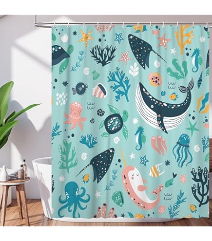 Tropical Beach Dog Shower Curtain Set - Funny Seaside Bathroom Decor With Palm Trees, 70x84 Inches - View #8