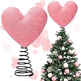 Hahafelt 11.2x8 Inch Valentine's Day Tree Topper Crochet Knit Heart Tree Topper Large Christmas Ornament Heart Decorations for Valentines Day Wedding Party Home Indoor(Pink)