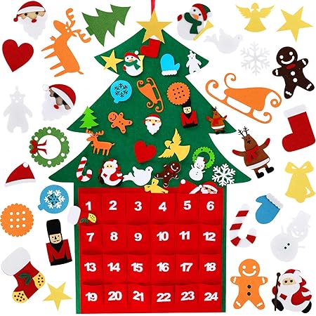 Wostoo Albero Natale Feltrodella Feltolta Di Diy Tasca Del Calendario Feltro Albero Natale Con 29 Ornamenti Regali Di Natale Di Nuovo Anno Per La