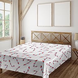Ambesonne Candy Cane Flat Sheet, Aquarelle Style