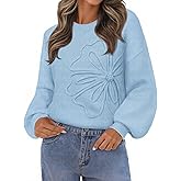 MEROKEETY Women's Winter Floral Sweater Crew Neck Lantern Sleeve 2025 Fall Trendy Warm Chunky Oversized Pullover Tops