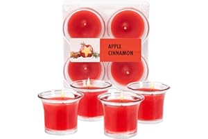HYOOLA Clear Cup Scented Votive Candles - Apple Cinnamon - 12 Hour Burn Time - 4 Pack - European Made