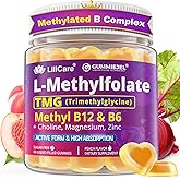 L-MethylFolate 15mg 7.5mg & B12 1000 mcg Gummies, Methylated B Complex + TMG, Magnesium, Choline - Active 5-MTHF(B9) + Methyl B12, B6, Multivitamin - Support Methylation, Cognition, Mood, Sugar Free