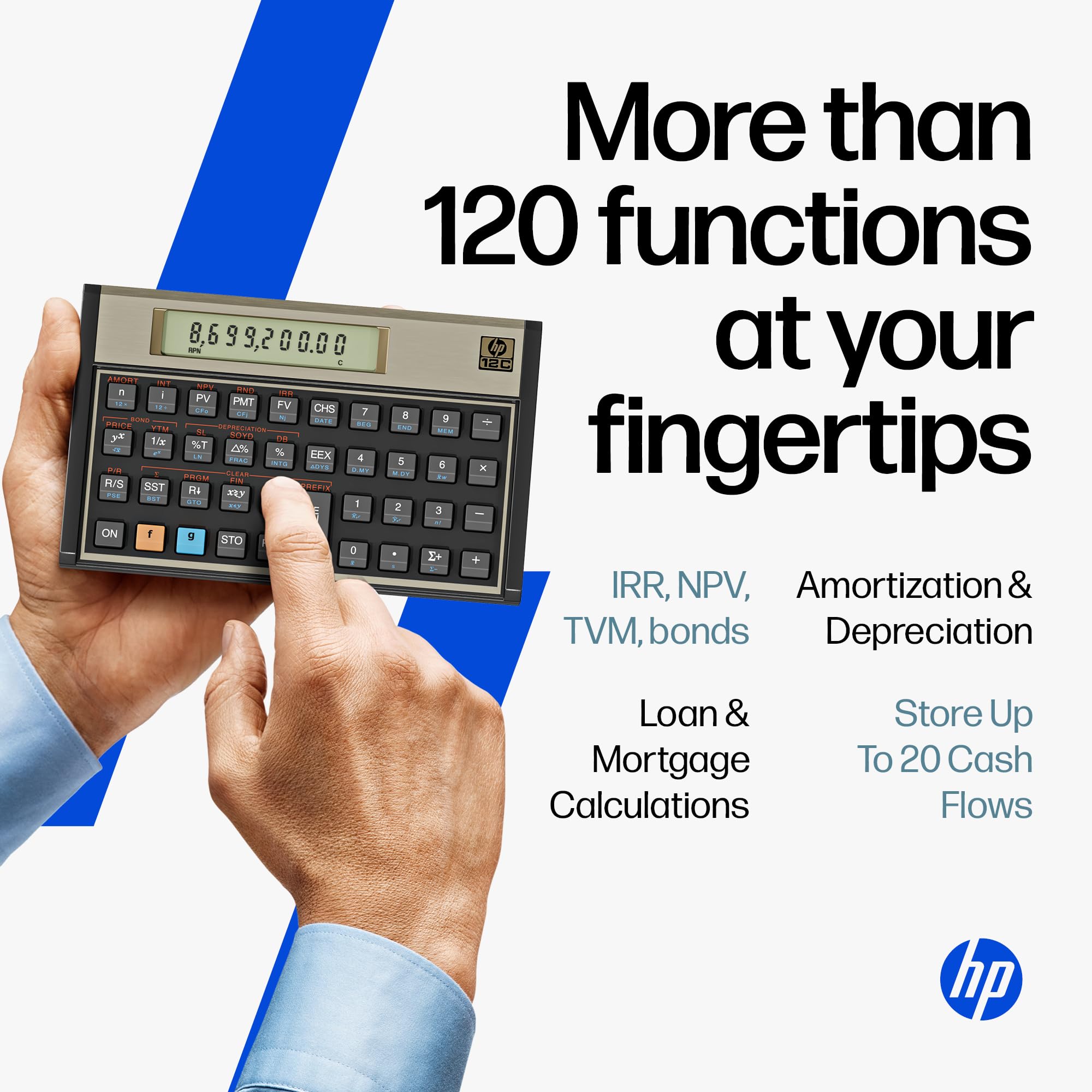 HP 12C Financial Calculator – 120+ Functions: TVM, NPV, IRR, Amortization, Bond Calculations, Programmable Keys – RPN Desktop Calculator for Finance, Accounting & Real Estate – Includes Case + Cloth