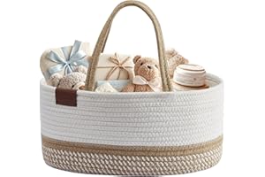 DECOMOMO Baby Caddy Organizer, Diaper Caddy Basket, Baby Baskets for Baby Shower (Spiral Beige & White, Large)