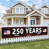 Probsin Large 250 Anniversary USA Banner 120" x 20" 250 Years of Freedom 1776-2026 American Flag Black Patriotic Party Supplies Home Decorations for Outdoor, Indoor, Yard, Garden, Porch, Lawn