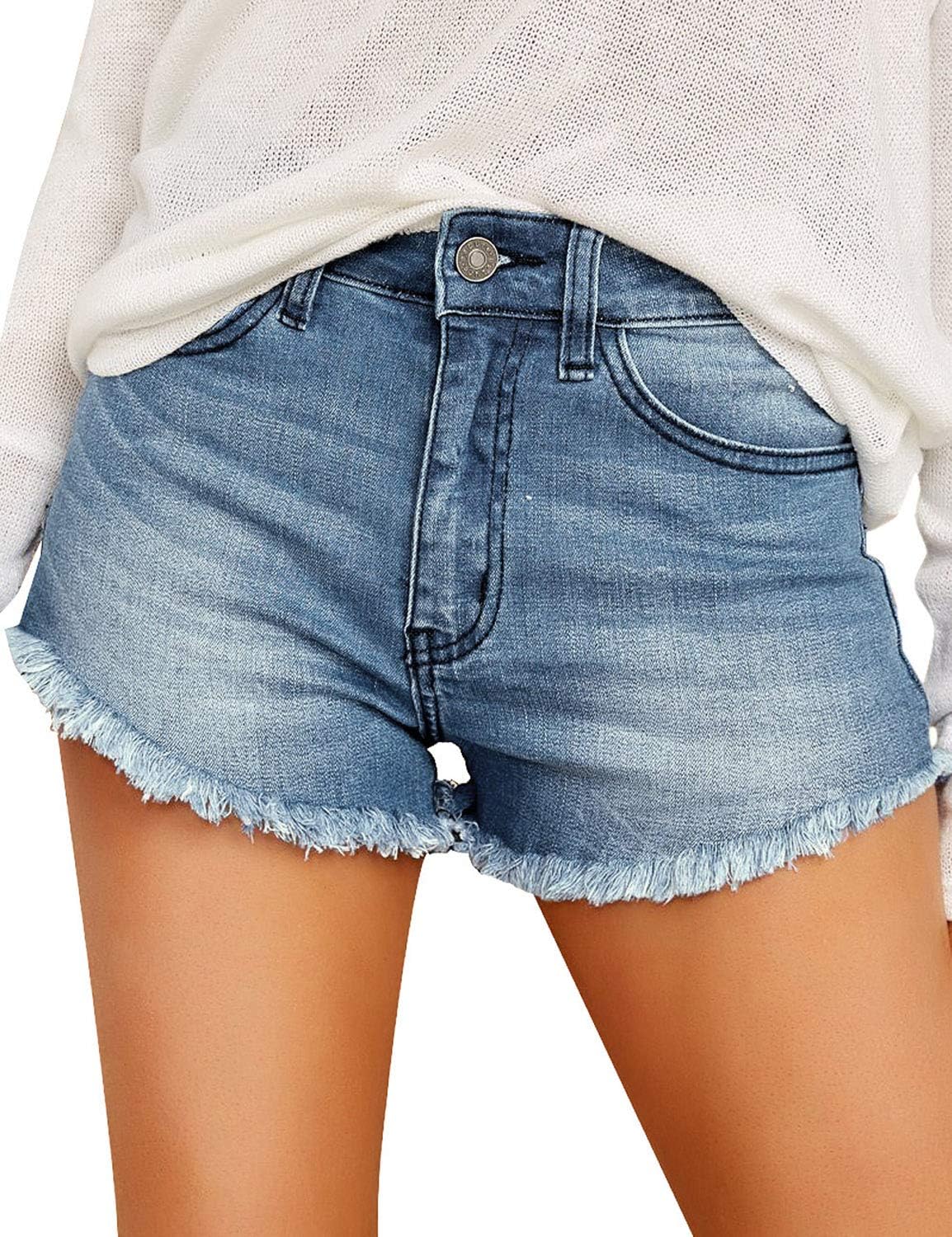 GRAPENT Women's High Waisted Removable Belt Sewn Cuff Wide Leg Denim Jean Shorts