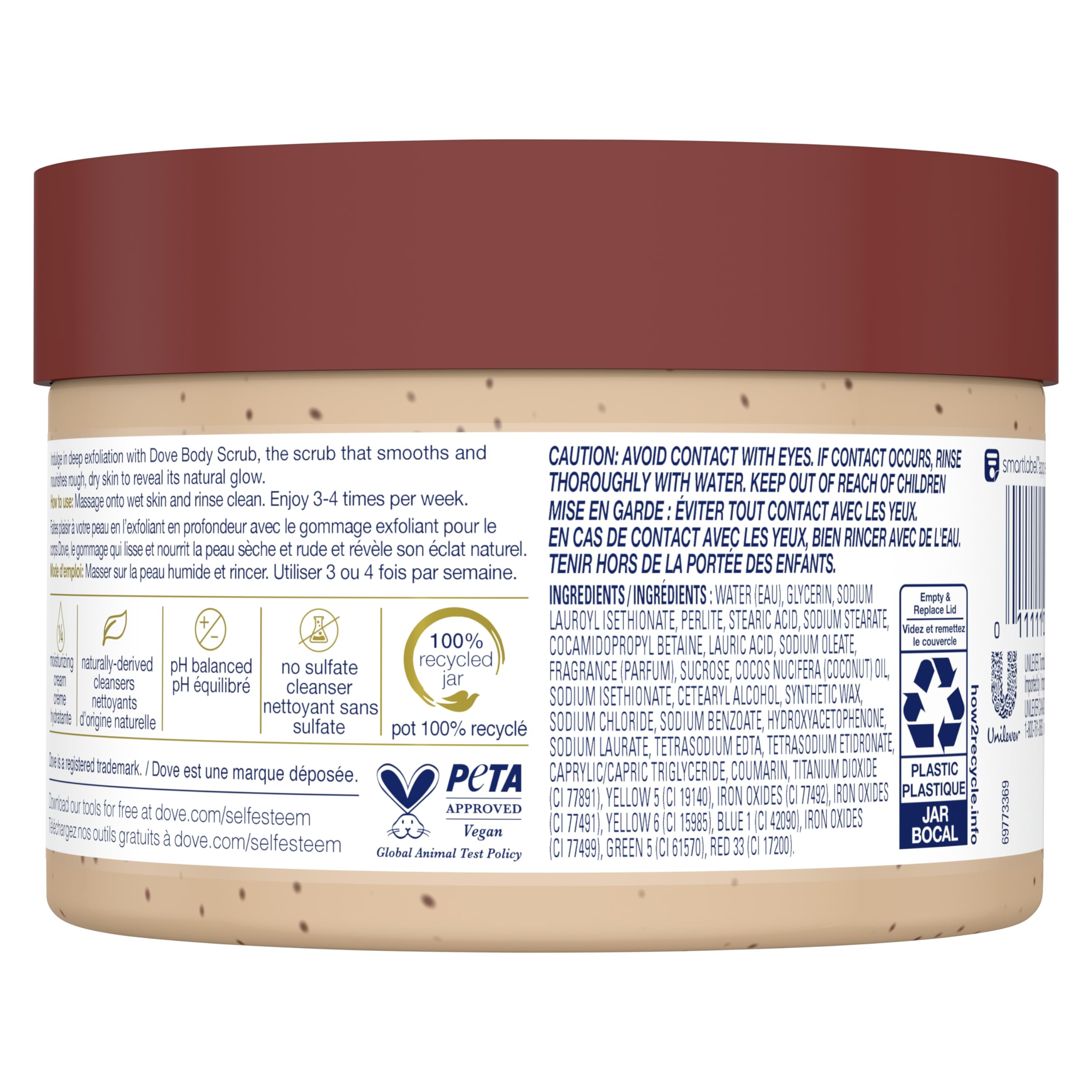 Dove Scrub Brown Sugar & Coconut Butter For Silky Smooth Skin Body Scrub Exfoliates & Restores Skin's Natural Nutrients 10.5 oz
