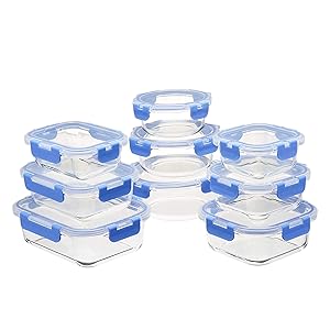 Amazon Basics Glass Locking Lids Food Storage, 18-Piece Set, 9 Containers and 9 BPA-Free Lids