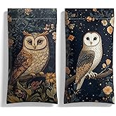 CONQUACKULATIONS 2 Pack Eyeglasses Case & Sunglasses Case-PU Soft Squeeze Top Glasses Pouch for Men Women, Owl & Florals Portable Anti-Scratch Eyewear Bag, Reading Glasses Bag(Owl, Brown)