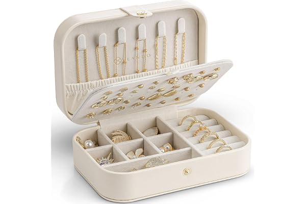 VLANDO Small Travel Jewelry Case Organizer,PU Leather Portable Small Jewelry Box for Rings, Necklaces, Bracelets, Earring Hol