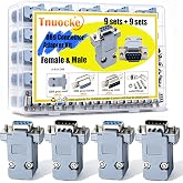 Tnuocke 18Pack DB9 Connector Adapter Kit, 9 Pin D-SUB Male/Female Solder Cup Connectors, Tin Plated Housing, Lightweight Gray Plastic Hoods, Individually Bagged