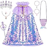 Meland Princess Dress Up for Girls 3-8, 11Pcs Mermaid Cape with Crown, Dress Up Clothes Birthday Gift Toys for Girls Toddlers