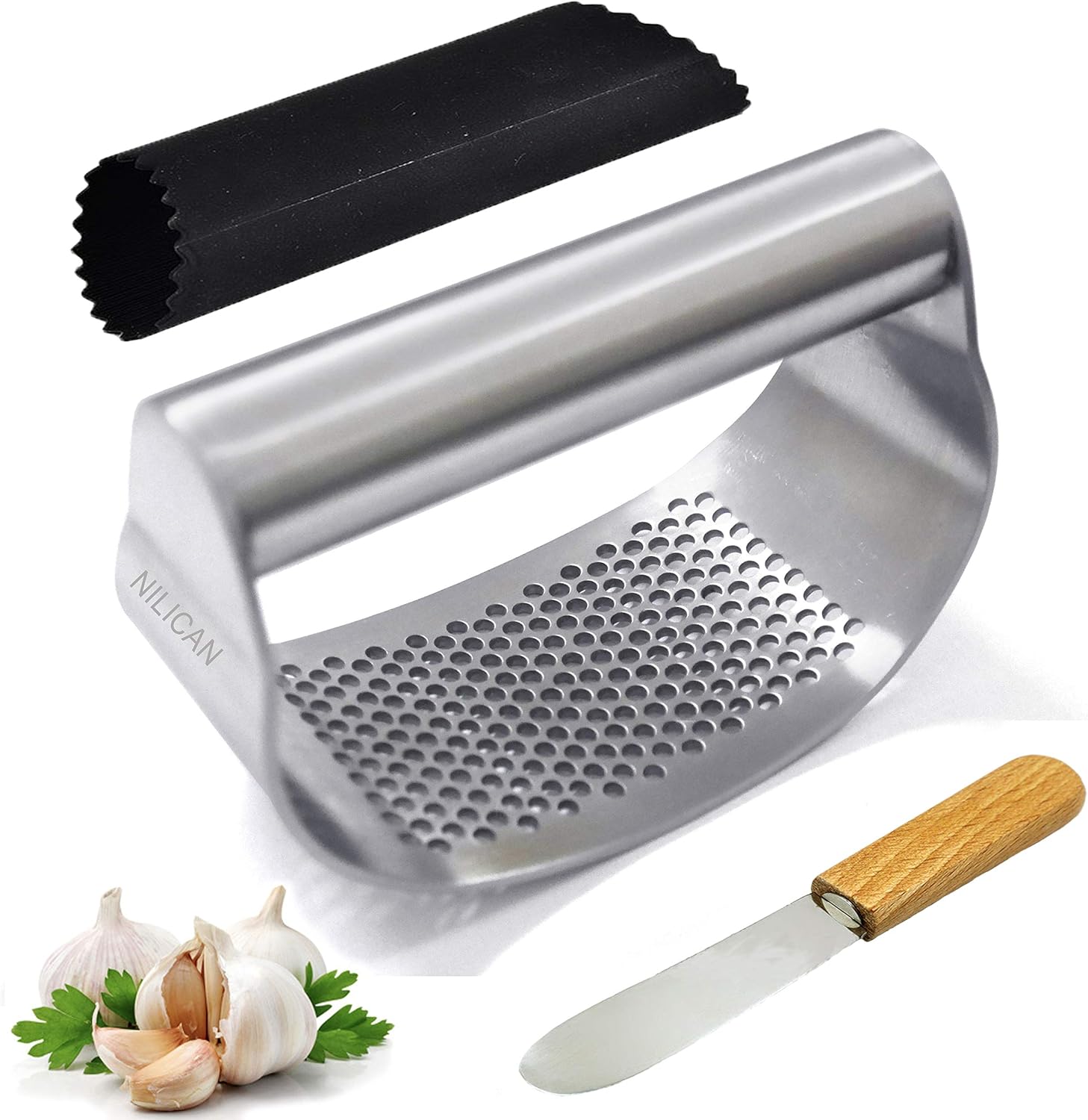 NILICAN Garlic press kitchen tool garlic peeler professional ginger crusher ergonomic labor-saving crusher garlic press rocker stainless steel