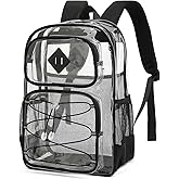Lreneilu Clear Backpacks for Girls Women, Heavy Duty PVC Transparent Back Pack See Through Boys Kids Clear Bookbags for School Black