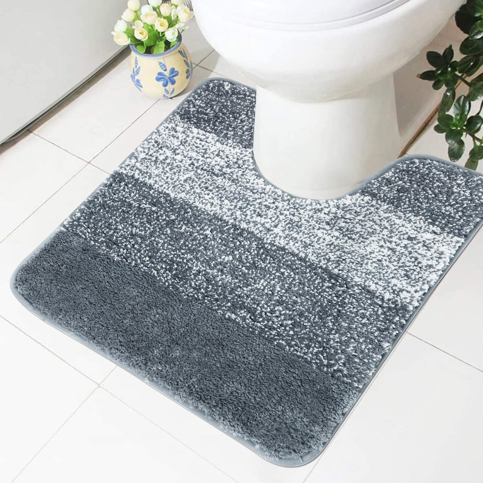 Famibay Toilet Mats Pedestal Only Bathroom Pedestal Mats Non Slip Washable U Shape Bath Mats Super Absorbent WC Toilet Rugs for Bathroom Floor — image 1