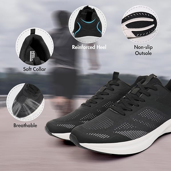 HAWKWELL MEN’S PLUS SIZE WALKING SHOES NON-SLIP WORKOUT FASHION SNEAKERS US SIZE 13 14 15 16 17 18 19, BLACK PU, 16 M US