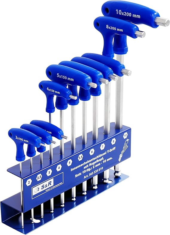 S&R Allen Keys, Hex Keys Set, HX, 10 Pcs. 2 mm 10 mm, S2 Tool Steel