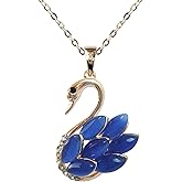 Navachi 18k Yellow Gold Plated Swan Bird Created-Opal Crystal Pendant Necklace 16"+2"