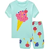 Akyzic Little Girls Pajamas 100% Cotton Short Sleeve Pjs Toddler Summer Sleepwear Kids Clothes Set 3t-10t