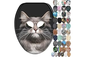 SANILO Wooden Toilet Seat with Soft Close [ELONGATED] - Decorative, Quiet & Slow Close Molded Wood Seat - With Strong Bumpers & Hinges - Adjustable Fit - Cool Cat