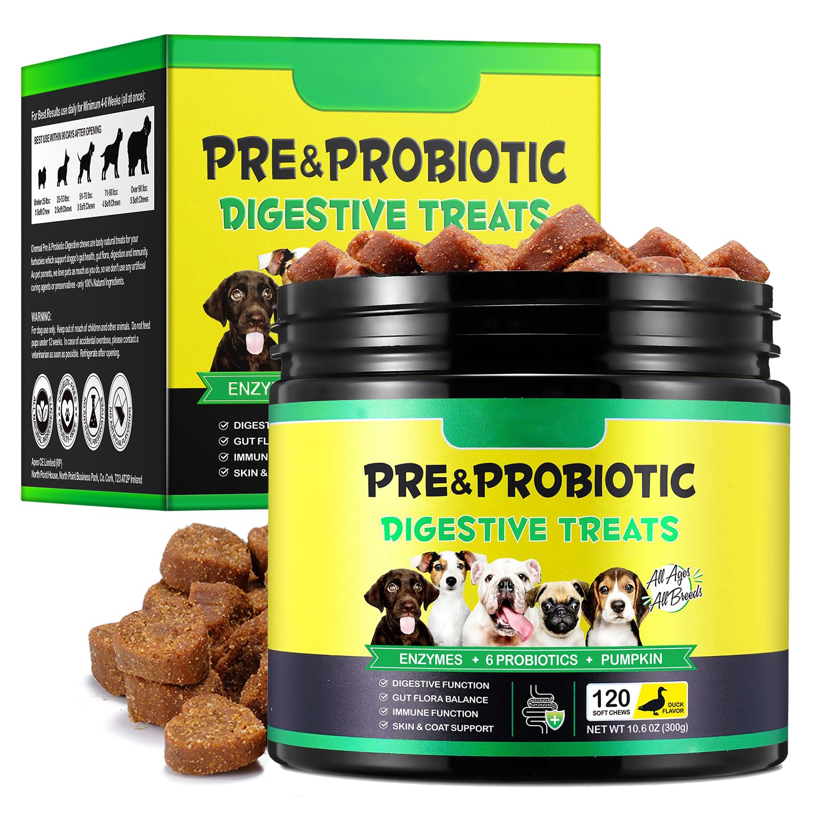 Probiotics for Dogs, 120 Chews Dog Probiotics Supplements - Supports Gut & Digestive Health, Immune Function, Gutflora Blance, Skin & Coat Health, For All Dogs