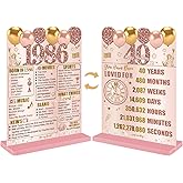 Guiruiy Pink Rose Gold 40th Birthday Decorations for Women, Two-Sided Vintage 40 Back in 1986 Theme Poster Wooden Table Sign with Stand, Forty Years Old Bday Centerpieces Holder for Table Decor