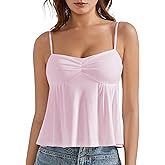 OMKAGI Cute Peplum Camisole Tops for Women Built in Bra Sleeveless Going Out Tank Top