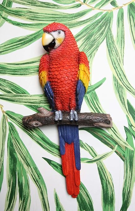 Ebros Colorful Tropical Rainforest Paradise Rio Red Scarlet Macaw Parrot Perching On Branch Wall Hanging Decor Figurine 3d Plaque Sculpture Nature Lovers Birds Collectors Decor 14 Tall Amazon Co Uk Kitchen Home