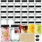 Tebery 24 Pack 2oz Glass Shot Jars Mini Juice Bottles with Black Lids, Small Clear Jar for Ginger, Wellness Shot, Juice, Samp