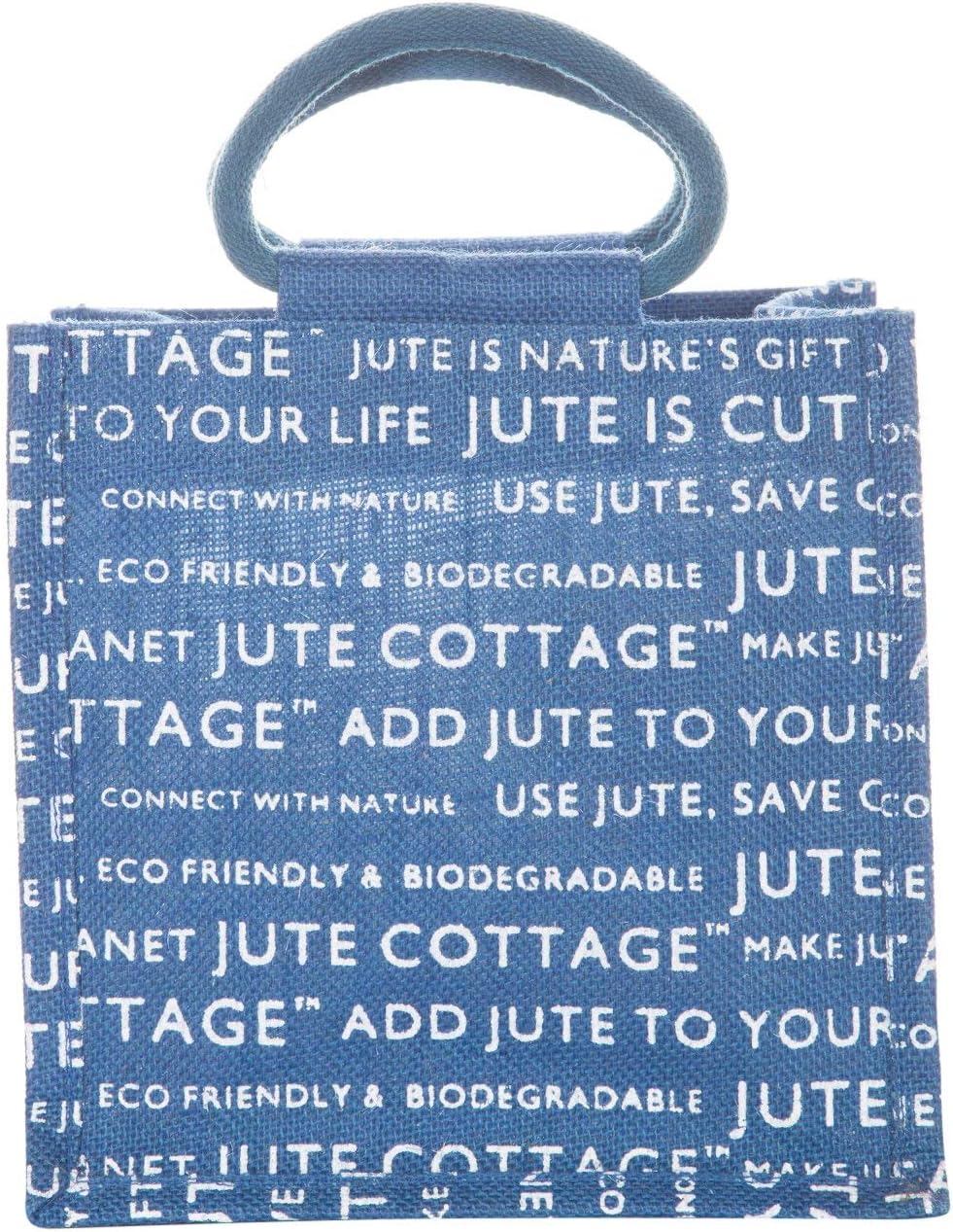 Jute Cottage Jute Bags for Lunch for Women and Men | Jute Grocery Bag | Jute Carry Bag | Jute Tiffin Bags | Printed Jute Bag Print - Blue