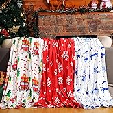 Ganeen 3 Pack Christmas Throw Blanket Prints Fleece Blanket 50 x 60 Inch Plush Holiday Flannel Warm Soft Blankets and Throws Xmas Snowflake Snowman Santa Moose Throw for Gift Couch Bed(Vivid)