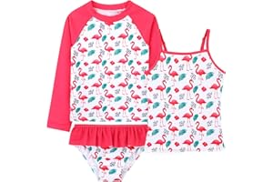 DAXIANG Girls Rash Guard Swimsuit Long Sleeve Swim Shirt 3 Piece Tankini Bathing Suit with Bottom for Kid Toddler 3-12 Years