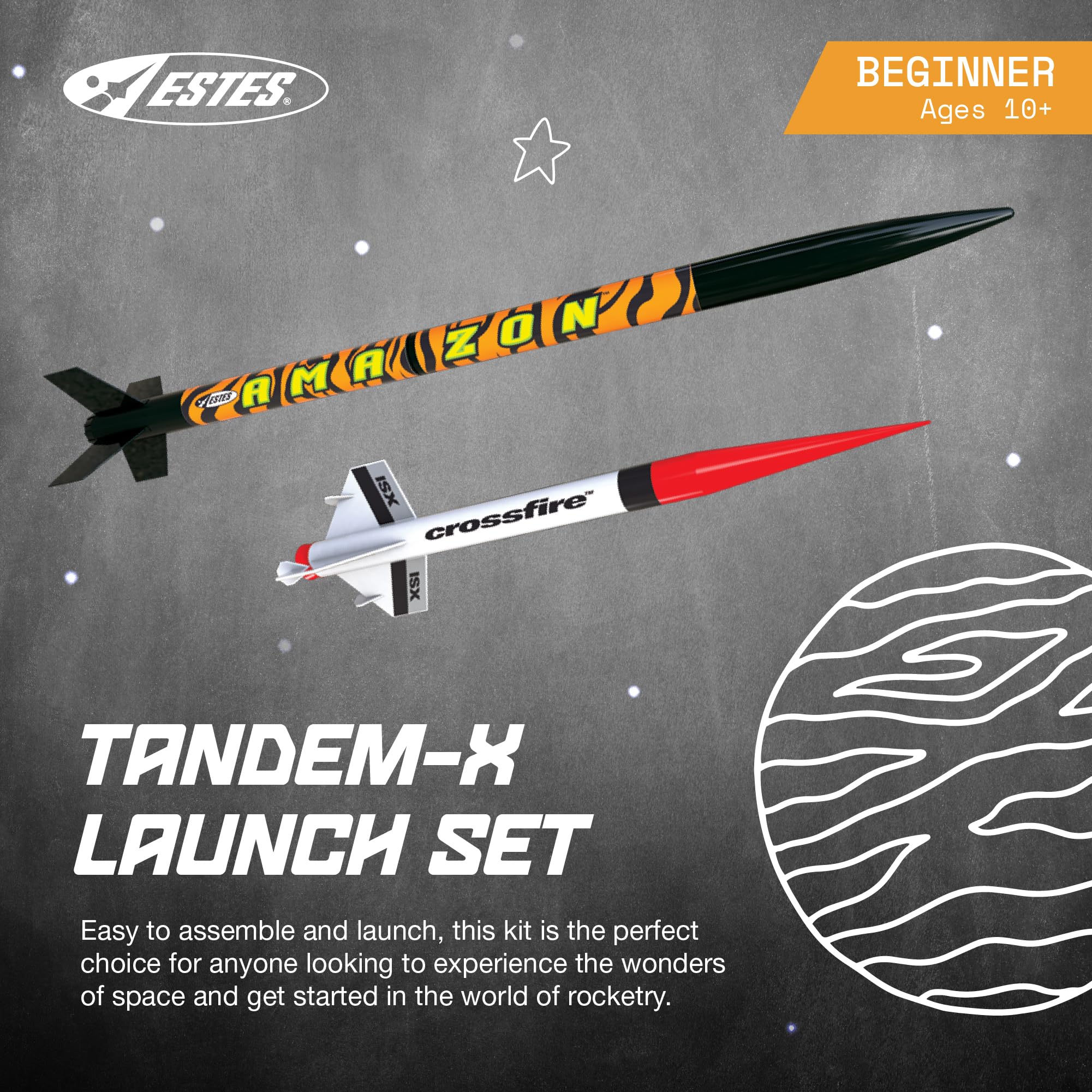Estes 1469 Tandem X Rocket Launch Set, Prebuilt Beginner Flying-Rocket-Model Set for Ages 10+, Includes Launch Pad System