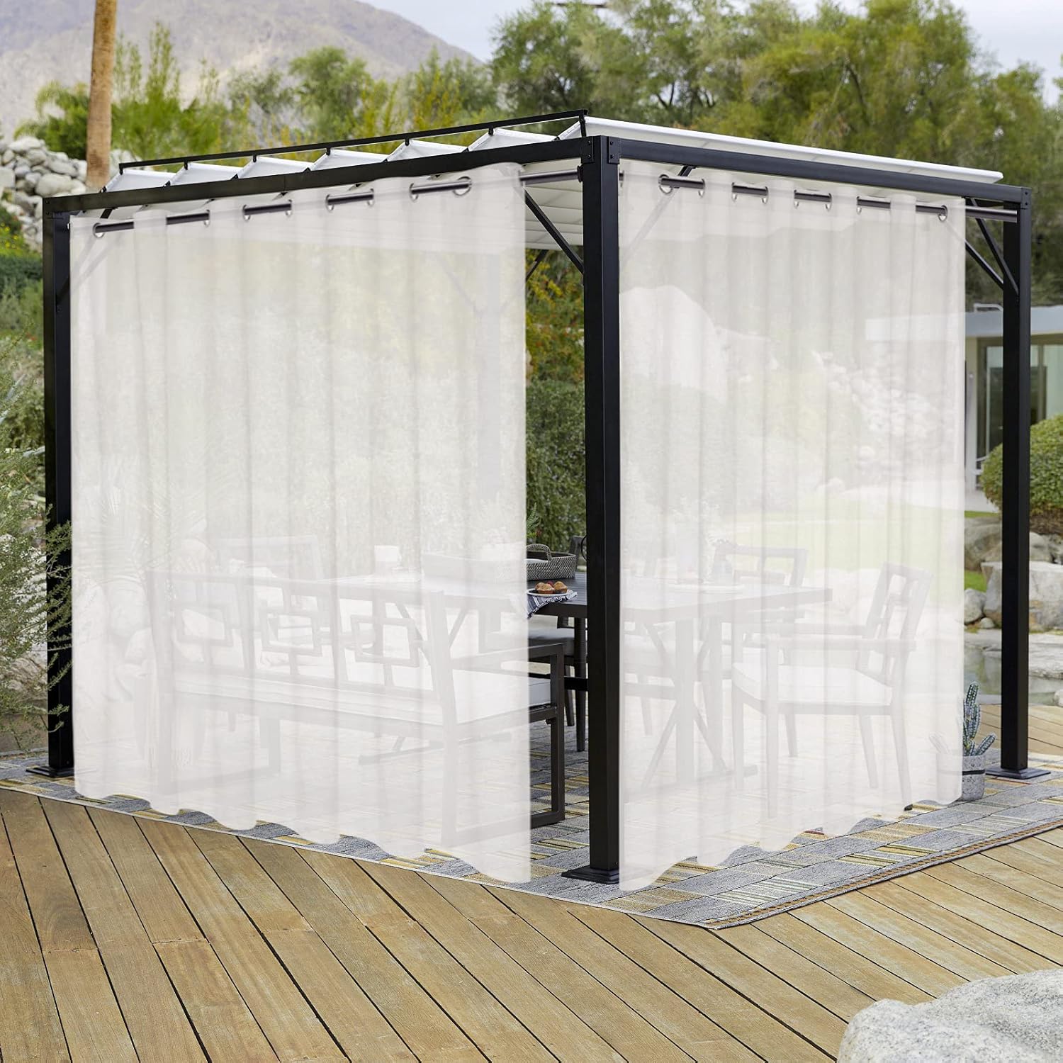 Outdoor Curtains - LORDTEX Burlap Linen Look Outdoor Curtains for Patio - 2 Panels Waterproof Sheer Curtains for Pergola, Porch, Cabana and Gazebo Grommet Indoor/Outdoor Voile Sheer Drapes (100 x 108 inch, Ivory)