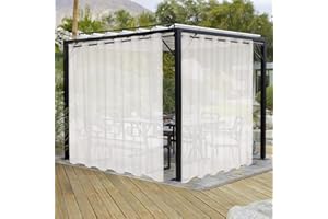 LORDTEX Burlap Linen Look Outdoor Curtains for Patio - 2 Panels Waterproof Sheer Curtains for Pergola, Porch, Cabana and Gazebo Grommet Indoor/Outdoor Voile Sheer Drapes (100 x 95 inch, Ivory)