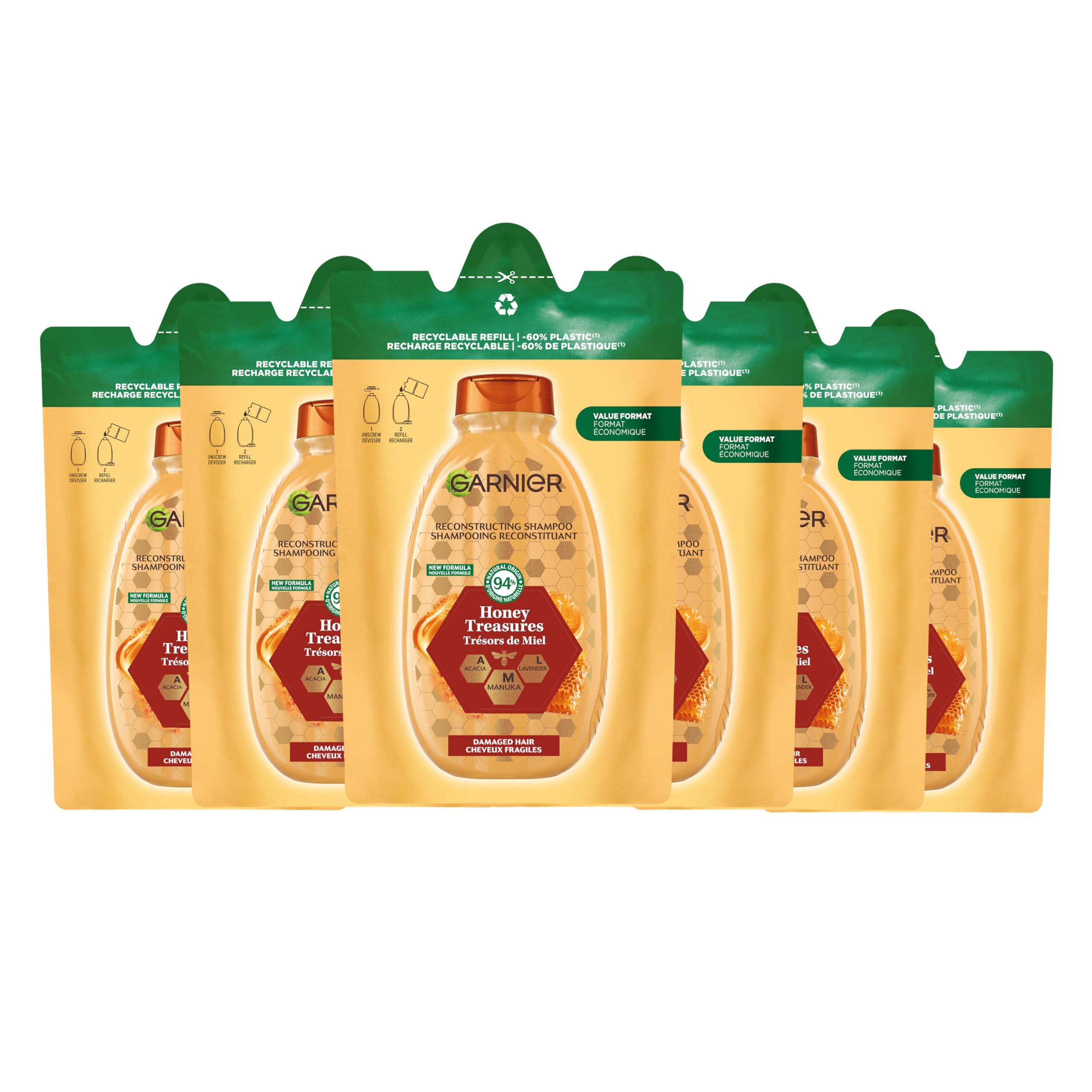 Garnier Wahre Schätze Shampoo Nachfüllpack Honig Schätze (Packung mit 4) 5